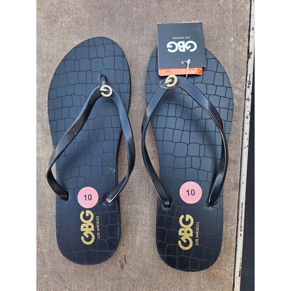 GBG Los Angeles Womens Darcy Flip Flop Sandals Black Croc Gold Rhinestone G 10